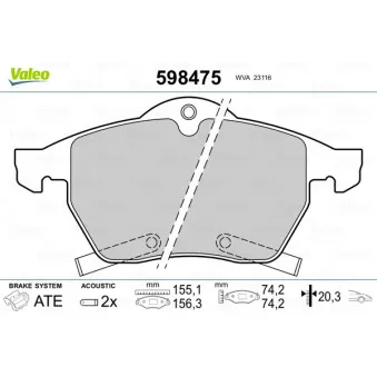 Jeu de 4 plaquettes de frein avant VALEO 598475