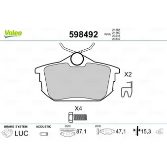 Jeu de 4 plaquettes de frein arrière VALEO 598492