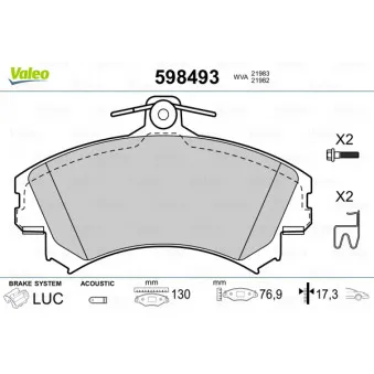 Jeu de 4 plaquettes de frein avant VALEO 598493