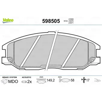 Jeu de 4 plaquettes de frein avant VALEO 598505