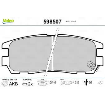 Jeu de 4 plaquettes de frein arrière VALEO 598507