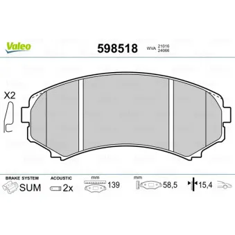 Jeu de 4 plaquettes de frein avant VALEO 598518