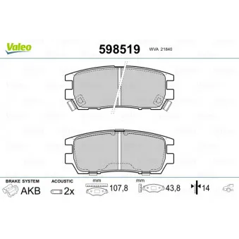 Jeu de 4 plaquettes de frein arrière VALEO 598519