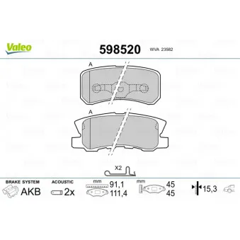 Jeu de 4 plaquettes de frein arrière VALEO 598520