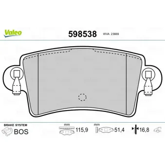 Jeu de 4 plaquettes de frein arrière VALEO 598538