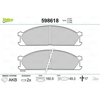 Jeu de 4 plaquettes de frein avant VALEO 598618