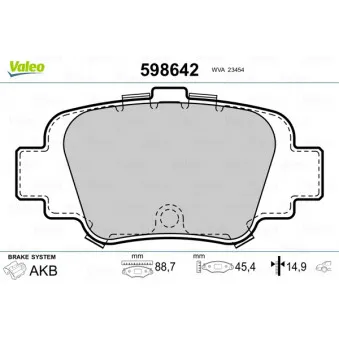 Jeu de 4 plaquettes de frein arrière VALEO 598642