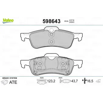 Jeu de 4 plaquettes de frein arrière VALEO 598643