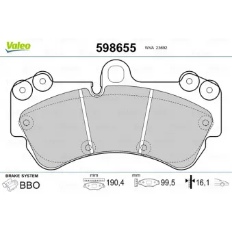 Jeu de 4 plaquettes de frein avant VALEO 598655