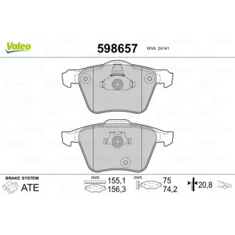 Jeu de 4 plaquettes de frein avant VALEO 598657