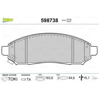 Jeu de 4 plaquettes de frein avant VALEO 598738