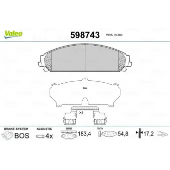 Jeu de 4 plaquettes de frein avant VALEO 598743