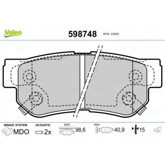 Jeu de 4 plaquettes de frein arrière VALEO 598748