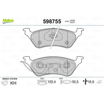 Jeu de 4 plaquettes de frein arrière VALEO 598755