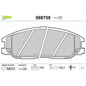 Jeu de 4 plaquettes de frein avant VALEO 598759