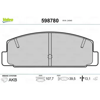 Jeu de 4 plaquettes de frein arrière VALEO 598780