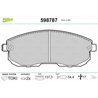 Jeu de 4 plaquettes de frein avant VALEO 598787