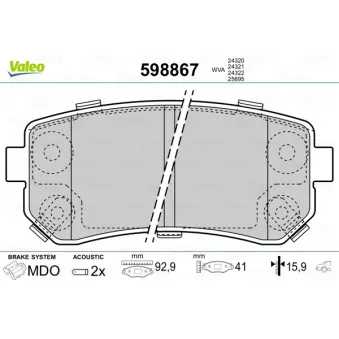 Jeu de 4 plaquettes de frein arrière VALEO 598867