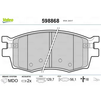 Jeu de 4 plaquettes de frein avant VALEO 598868