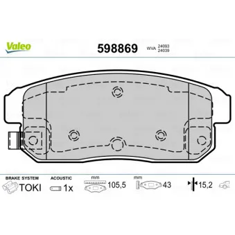 Jeu de 4 plaquettes de frein arrière VALEO 598869