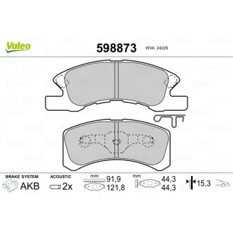 Jeu de 4 plaquettes de frein avant VALEO 598873