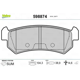 Jeu de 4 plaquettes de frein arrière VALEO 598874