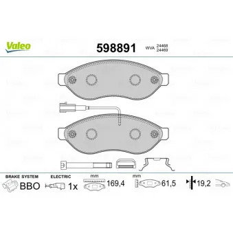 Jeu de 4 plaquettes de frein avant VALEO 598891