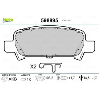 Jeu de 4 plaquettes de frein arrière VALEO 598895