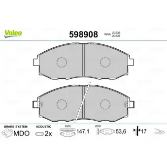 Jeu de 4 plaquettes de frein avant VALEO 598908