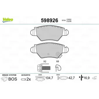 Jeu de 4 plaquettes de frein arrière VALEO 598926