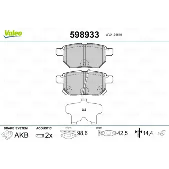 Jeu de 4 plaquettes de frein arrière VALEO 598933