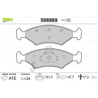 Jeu de 4 plaquettes de frein avant VALEO 598989