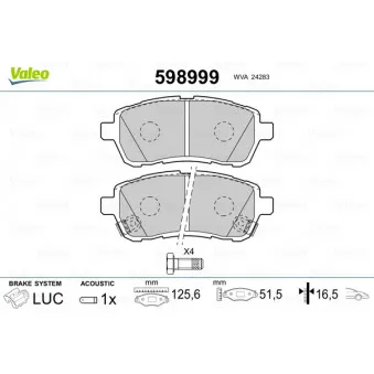 Jeu de 4 plaquettes de frein avant VALEO 598999