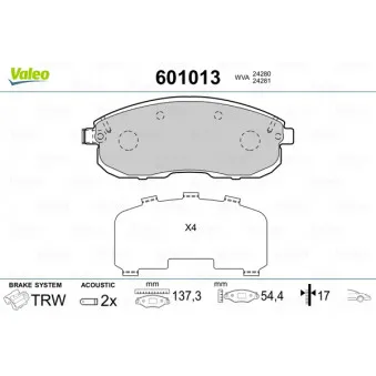 Jeu de 4 plaquettes de frein avant VALEO 601013