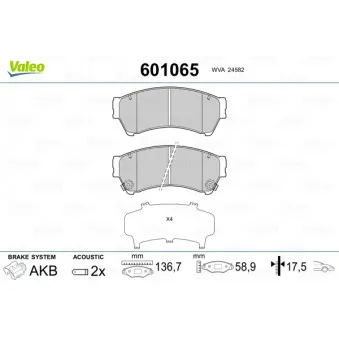 Jeu de 4 plaquettes de frein avant VALEO 601065