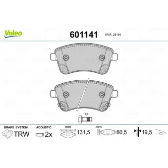 Jeu de 4 plaquettes de frein avant VALEO 601141