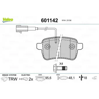 Jeu de 4 plaquettes de frein arrière VALEO 601142