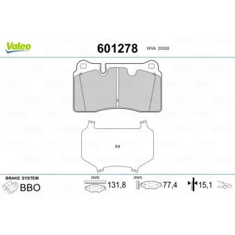 Jeu de 4 plaquettes de frein avant VALEO 601278