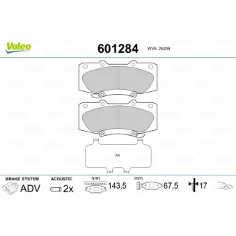 Jeu de 4 plaquettes de frein avant VALEO 601284