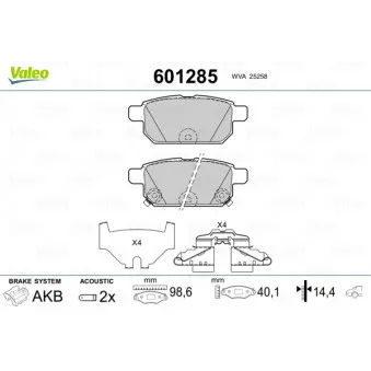 Jeu de 4 plaquettes de frein arrière VALEO 601285