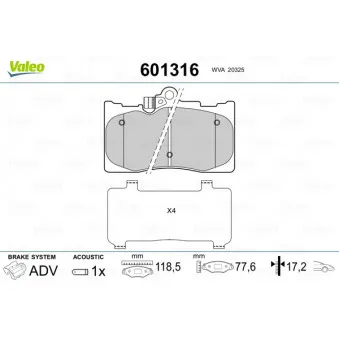 Jeu de 4 plaquettes de frein avant VALEO 601316