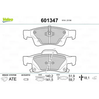 Jeu de 4 plaquettes de frein arrière VALEO 601347