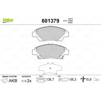 Jeu de 4 plaquettes de frein avant VALEO 601379