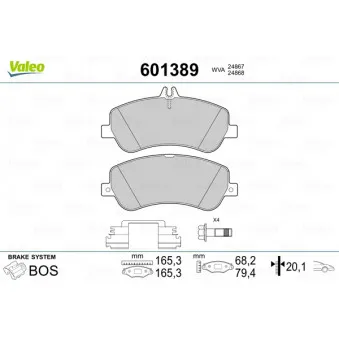 Jeu de 4 plaquettes de frein avant VALEO 601389