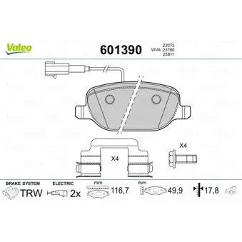 Jeu de 4 plaquettes de frein arrière VALEO 601390