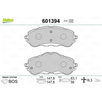 Jeu de 4 plaquettes de frein avant VALEO 601394