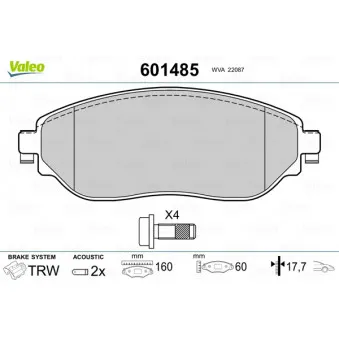 Jeu de 4 plaquettes de frein avant VALEO 601485