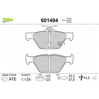 Jeu de 4 plaquettes de frein arrière VALEO 601494