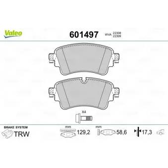 Jeu de 4 plaquettes de frein arrière VALEO 601497