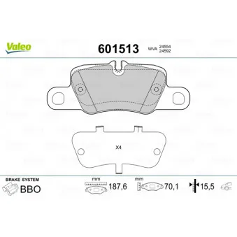 Jeu de 4 plaquettes de frein arrière VALEO 601513